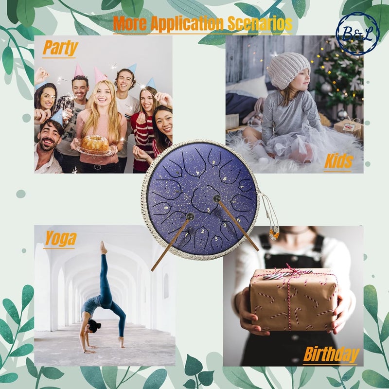 BURNING&LIN Steel Tongue Drum 14 Inches 15 Notes Hand Pan Drum Rain Drum Percussion for Meditation Yoga Musical Education for Adult& Kids(Lotus Purple) - Image 5